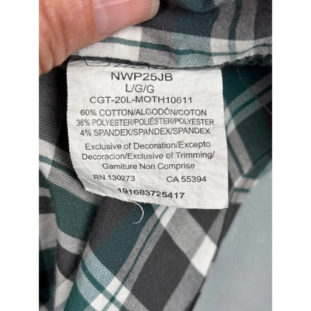 Wrangler Outdoor Mens Green Black Plaid Long Sleeve Button Down Shirt NWP25JB L